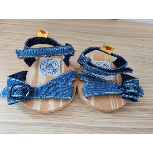 Build A Bear Pink Sandals Flip Flop Pool Summer Denim Blue Dress Strappy Shoes - Picture 2 of 7